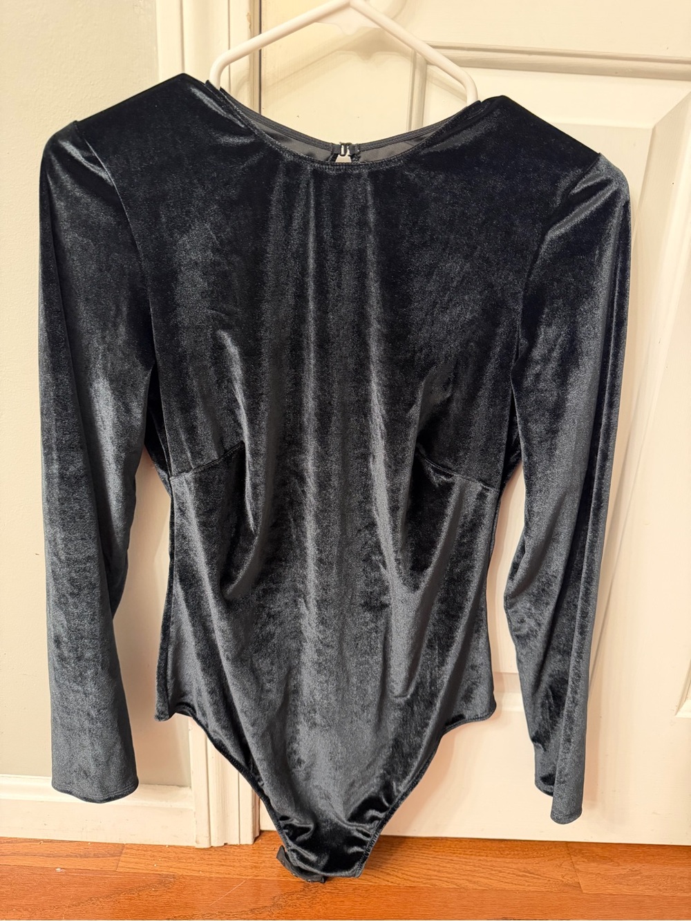 Victoria's Secret Black Velvet Long Sleeve Rhinestone Open Back Bodysuit